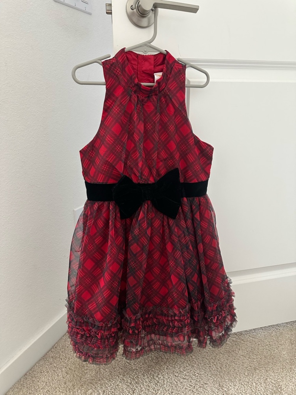 Gymboree Red Plaid Sleeveless Party Dress with Black Velvet Bow